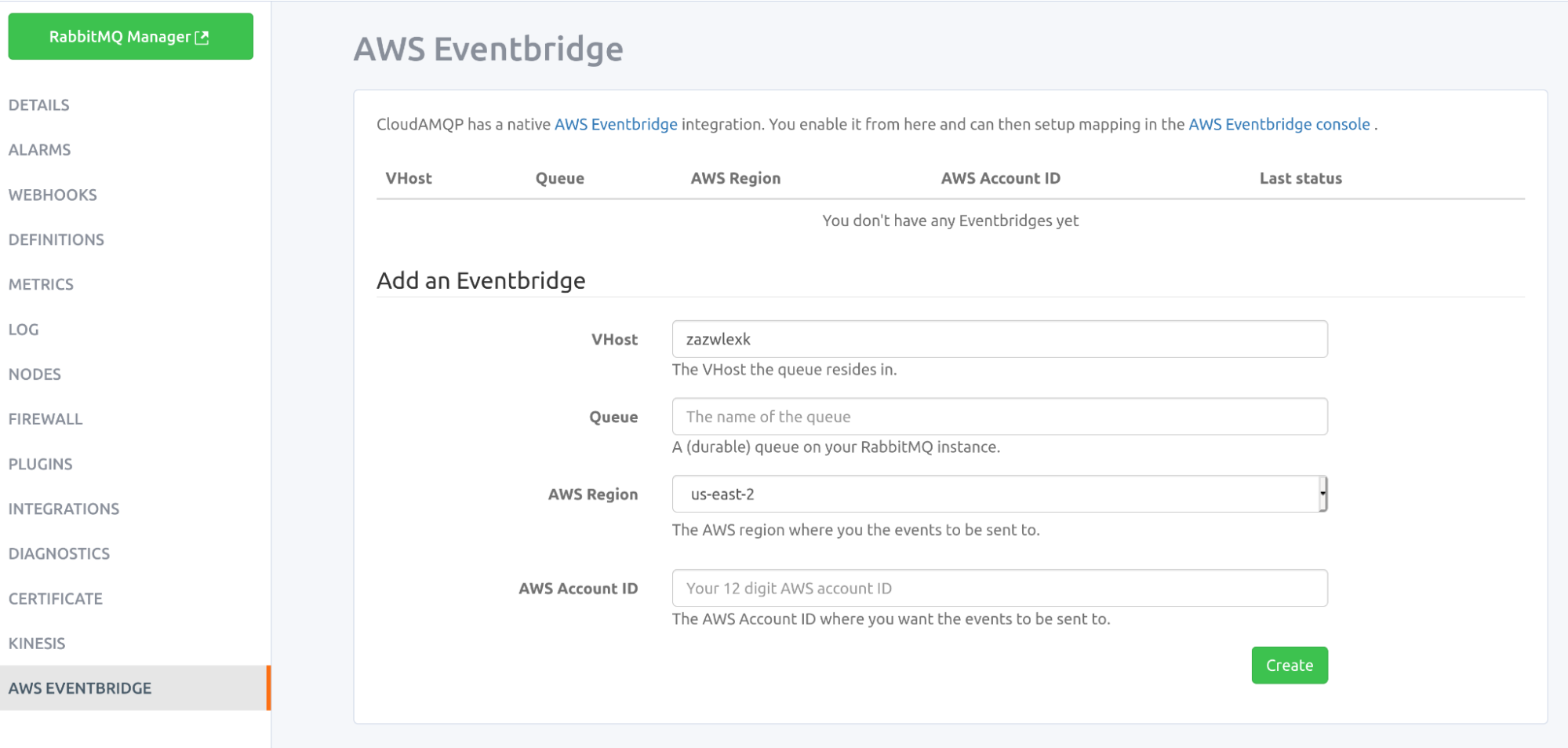 AWS Eventbridge CloudAMQP console