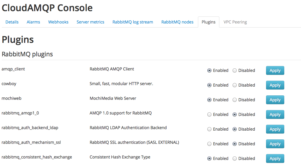 Enable, disable plugins from Control Panel