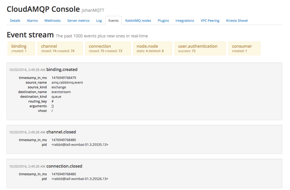 event stream in RabbitMQ