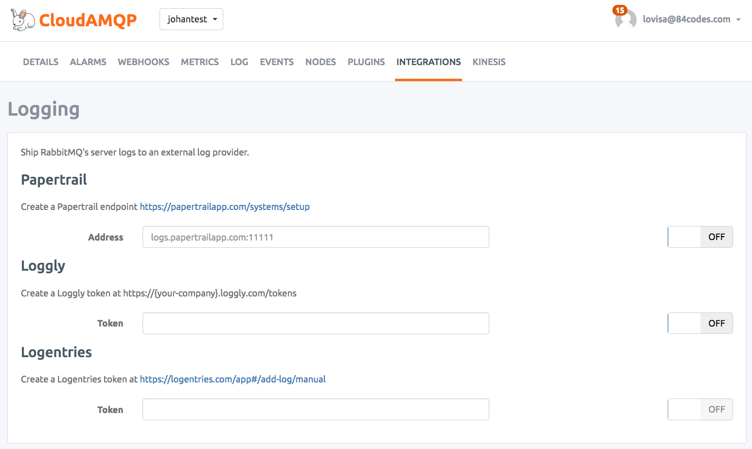 RabbitMQ Loggly integration