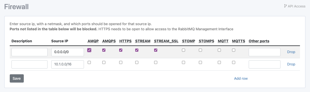RabbitMQ stream queues firewall screenshot