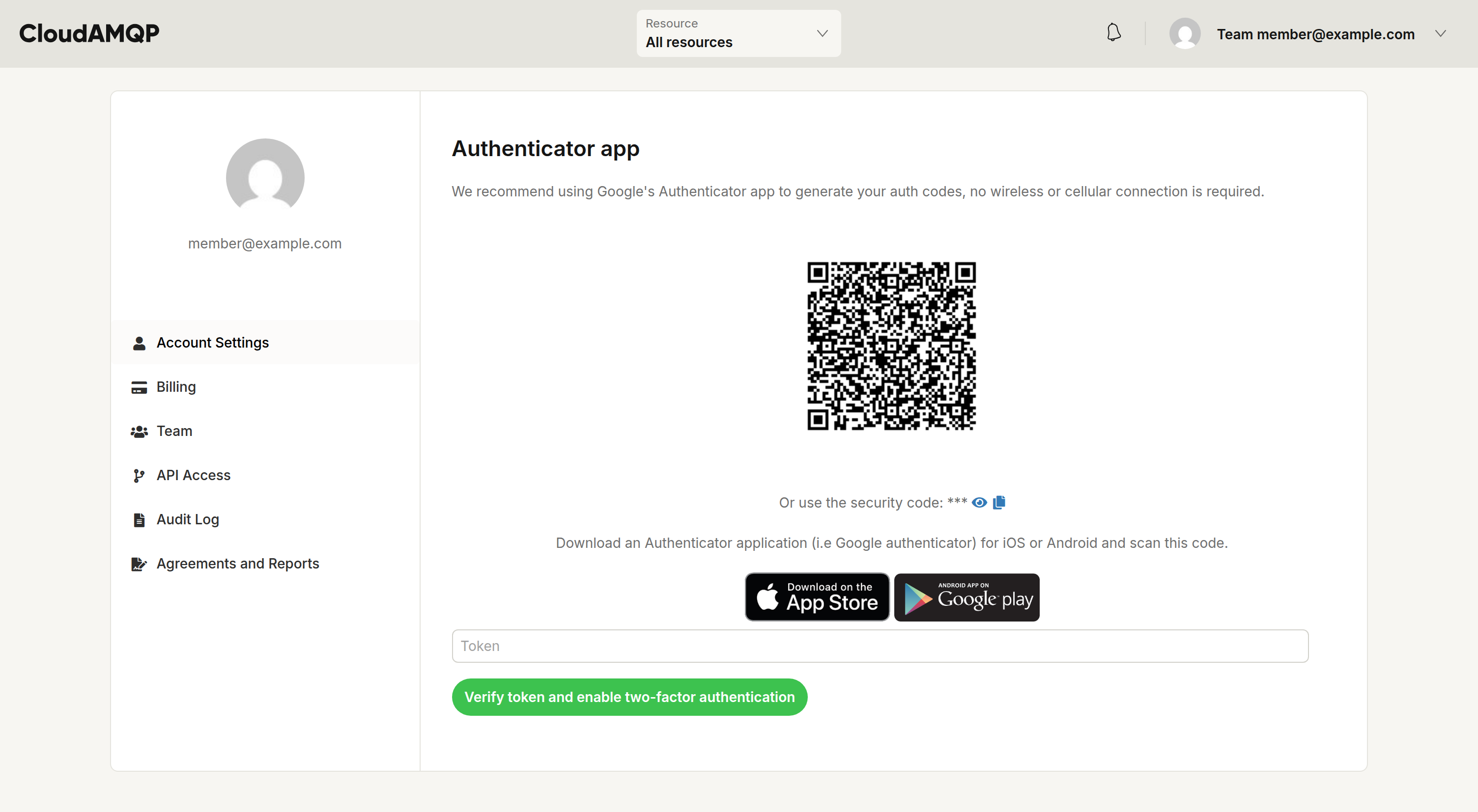 Scan the QR code with an authenticator app to set up two-factor authentication