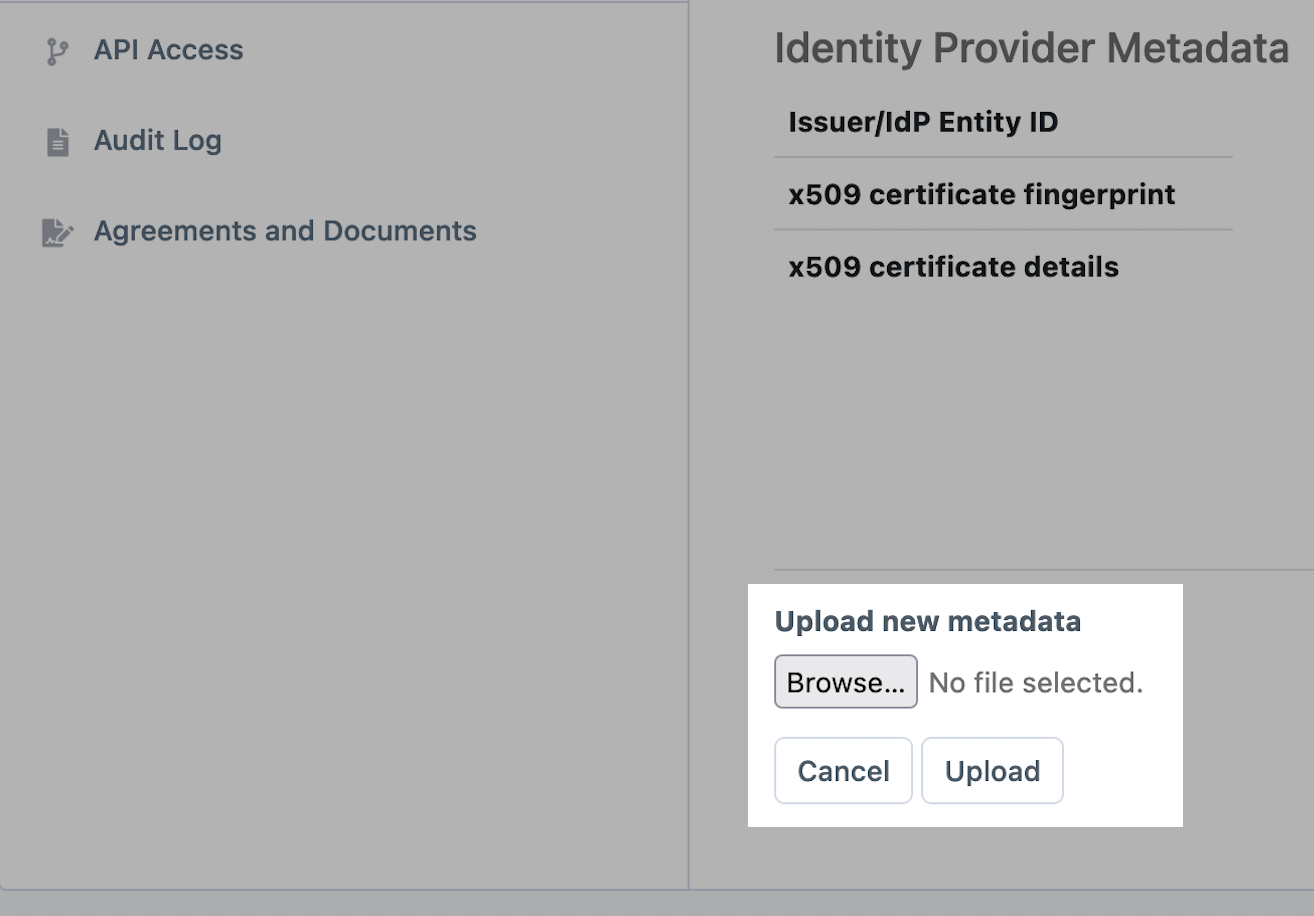 Upload IdP metadata