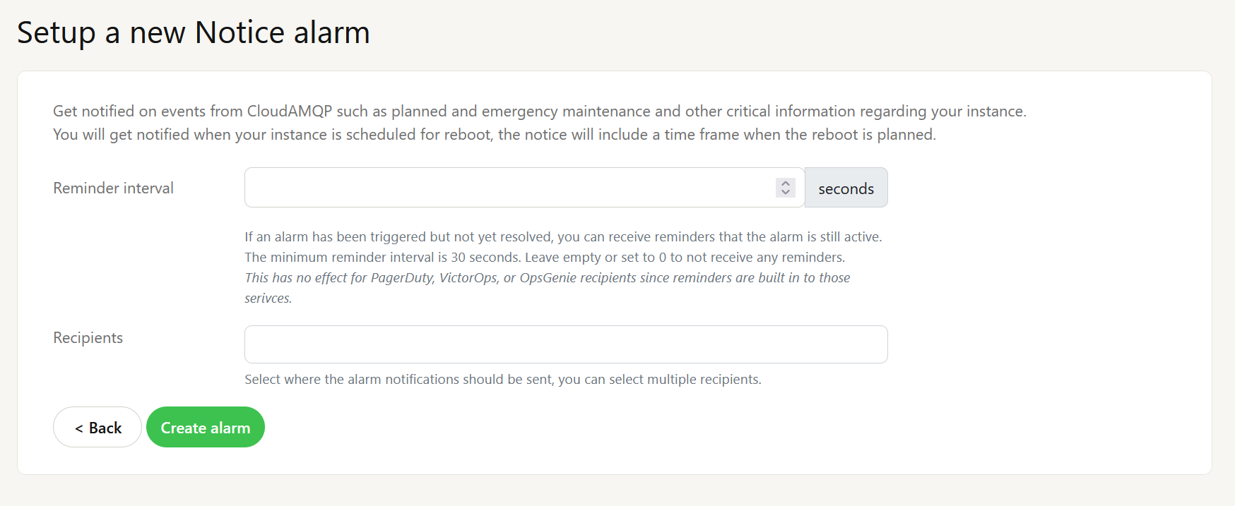 CloudAMQP Notice Alarm