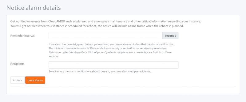 CloudAMQP Notice Alarm