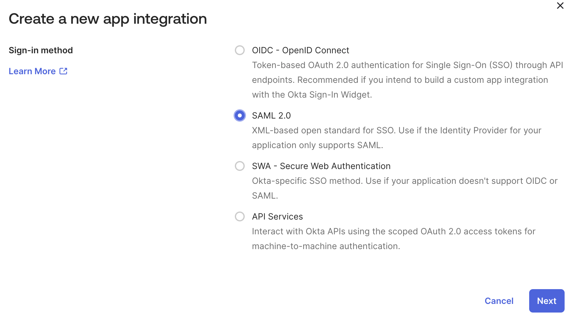 Saml Okta Create app Next 