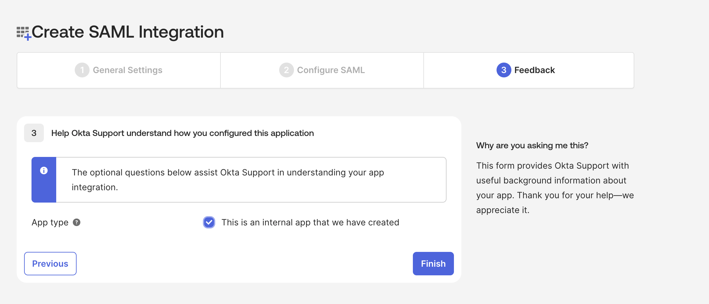 Okta Create app finalize
