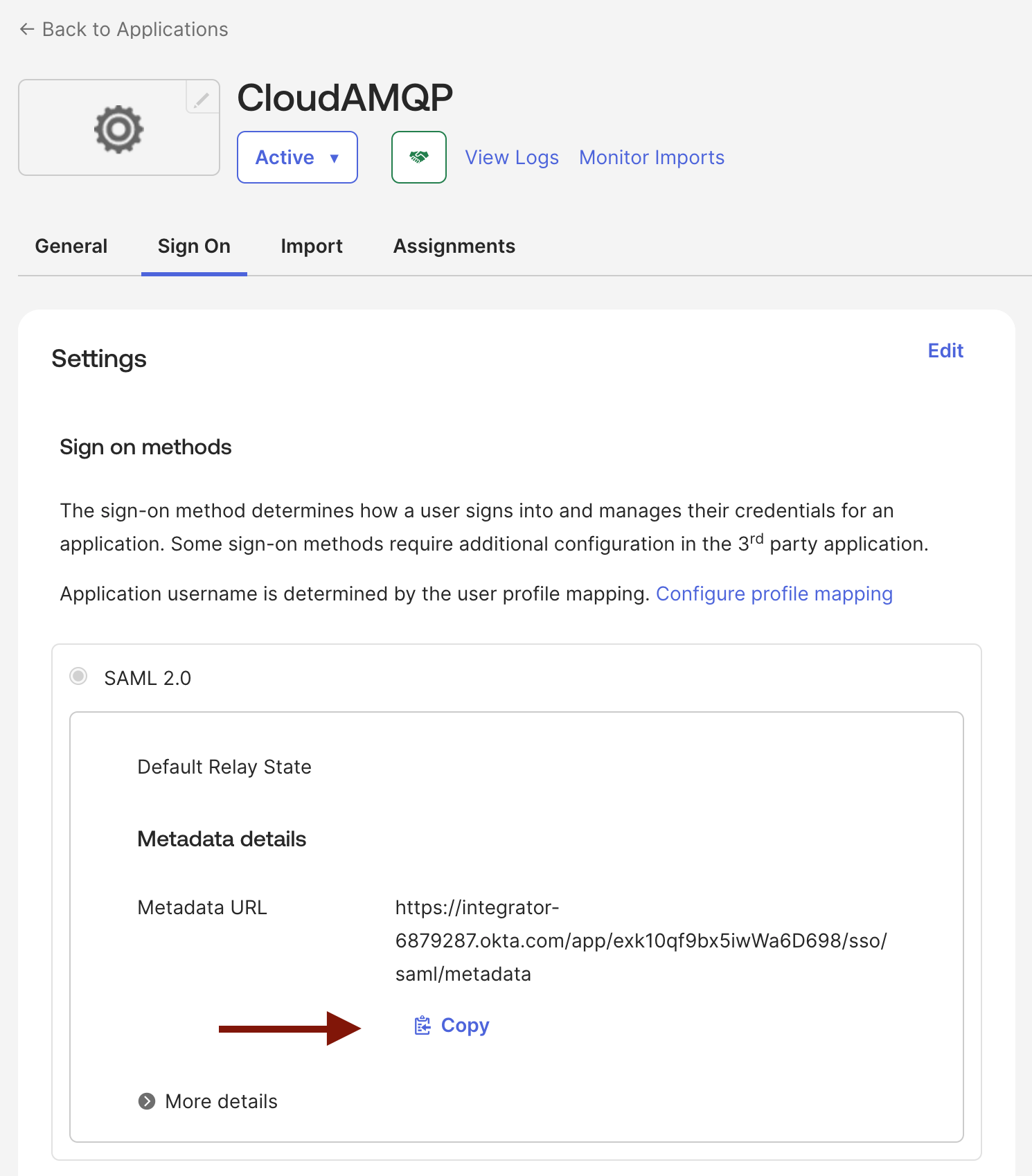 Okta Create app Metadata